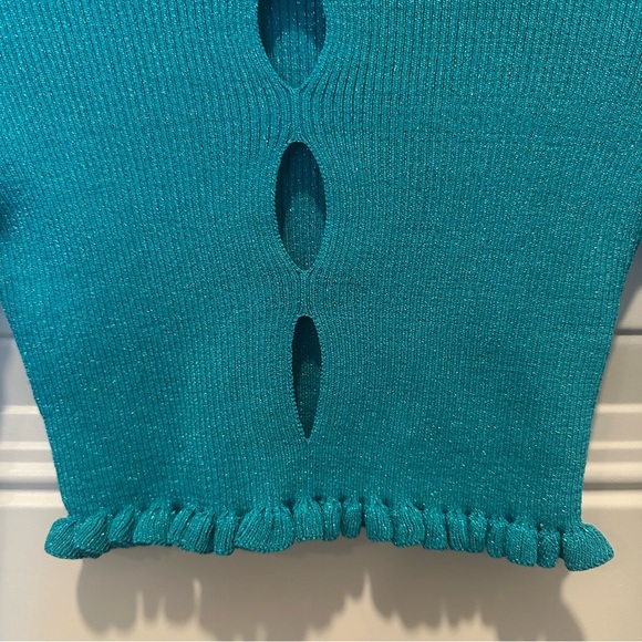 NWT For Love & Lemons Lorelei Cropped Ruffle Sweater Size Extra Small XS Teal - Picture 5 of 8